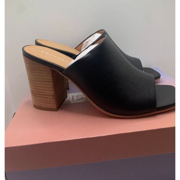 Lisa Vicky Black Leather Block Heel Mules Size 8 With Box - Picture 3 of 7